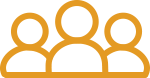 people Three orange outlined user group icons